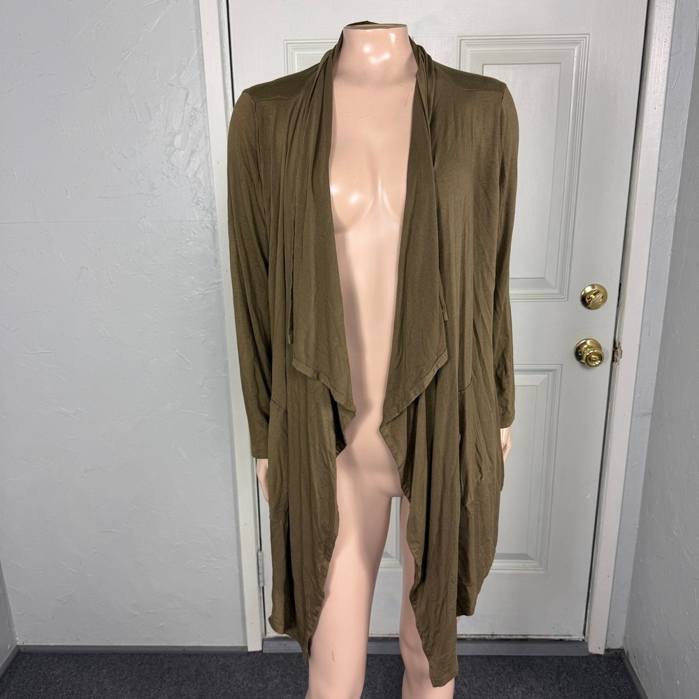 Habitat Women's Shirt Large Long Sleeve Lagenlook Rayon Draped Open front Vv20